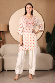 Ivory Bandhni Printed Pure Crepe Kurta with Farsi Salwar